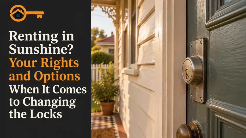 Keyed front door lock on an older weatherboard rental home in Sunshine, Melbourne